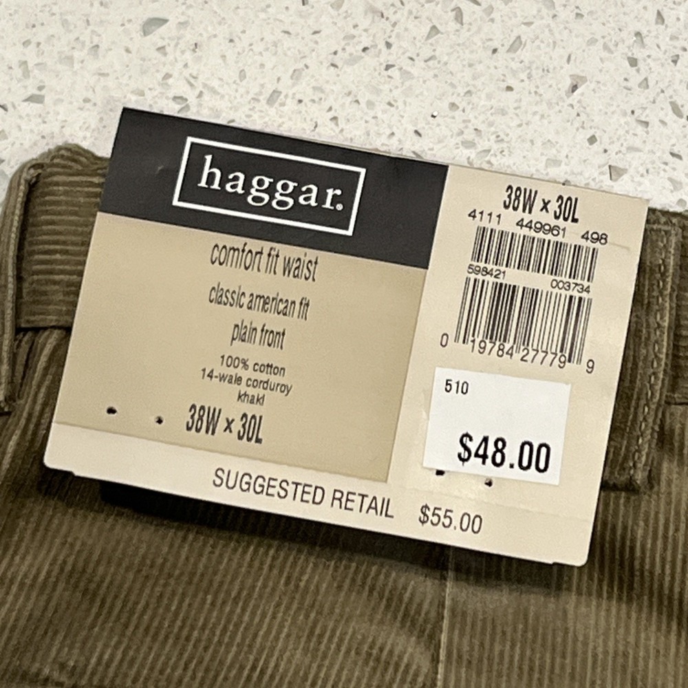 Haggar Pants Mens 38X30 Brown Corduroy Classic Pleated Comfort Fit Waist NWT - Picture 9 of 9